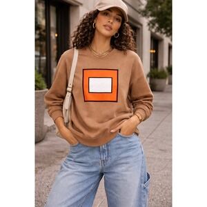 Burberry Womens Graphic Logo Sweatshirt Camel Brown Cotton Made in Italy Small